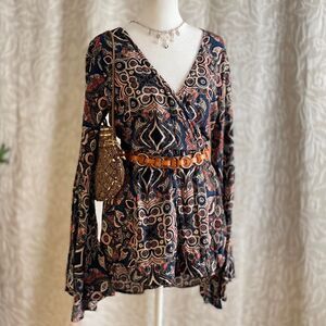 Abercrombie & Fitch Multicolor Paisley Bell Sleeve Short Romper Boho Hippie Sz S
